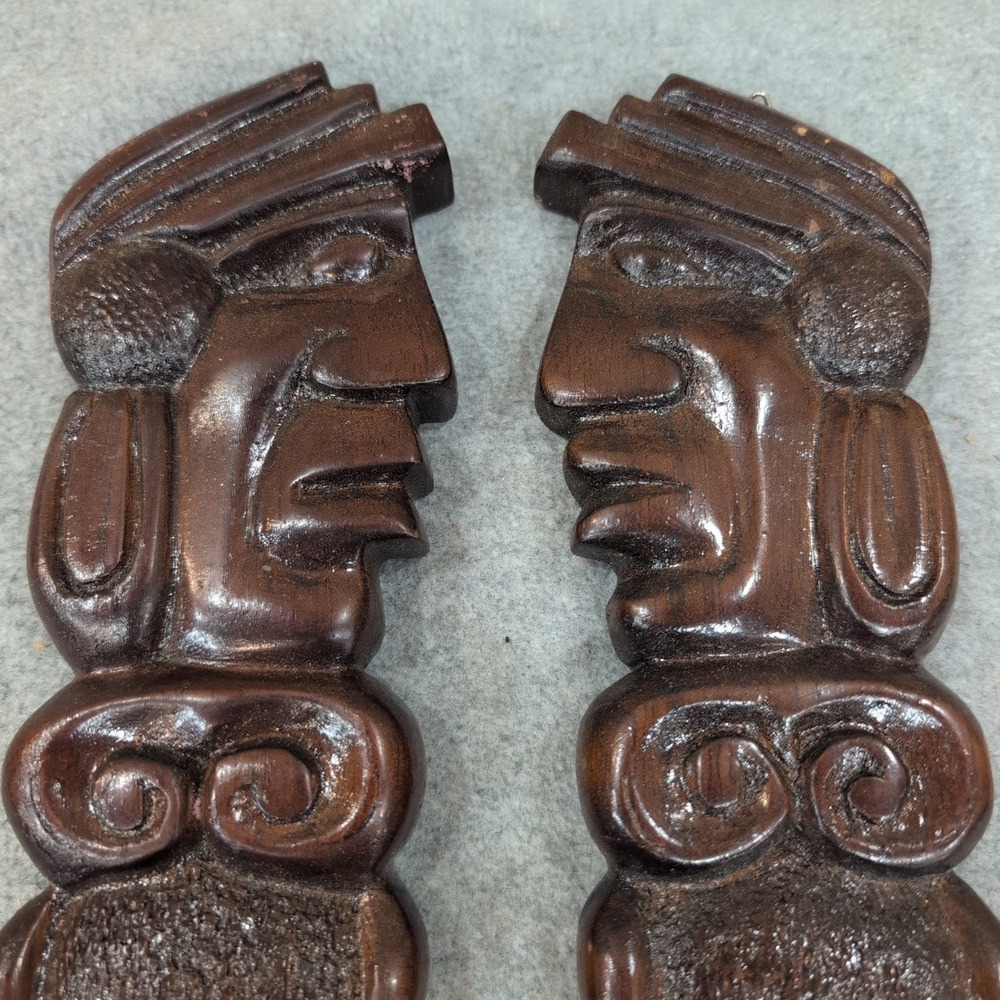 Vintage Hand Carved Wood Tribal Fork and Spoon Wall Art Set Dark Brown Decor - Picture 2 of 7